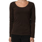 Brown Long Sleeves Round Neck Top