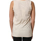 Beige Viscose Sleeveless Round Neck Women Tank Top
