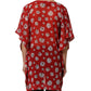 Red Floral V-neck Polyester Kaftan Blouse Top