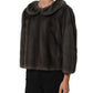 Dark Gray Mink Fur Round Collar Blouse Top