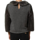 Dark Gray Mink Fur Round Collar Blouse Top
