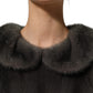 Dark Gray Mink Fur Round Collar Blouse Top