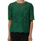 Green Floral Lace Round Neck Blouse Top