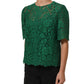 Green Floral Lace Round Neck Blouse Top