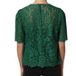 Green Floral Lace Round Neck Blouse Top