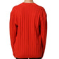 Red Wool Knit ButtonEmbellished Cardigan Sweater