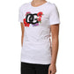 White Floral Logo Cotton Round Neck T-shirt