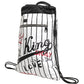 Black White Striped Polyester Drawstring Backpack Men Bag