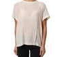 Off White Silk Sheer Round Neck Short Sleeves Blouse Top