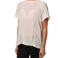 Off White Silk Sheer Round Neck Short Sleeves Blouse Top
