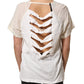 Off White Silk Sheer Round Neck Short Sleeves Blouse Top