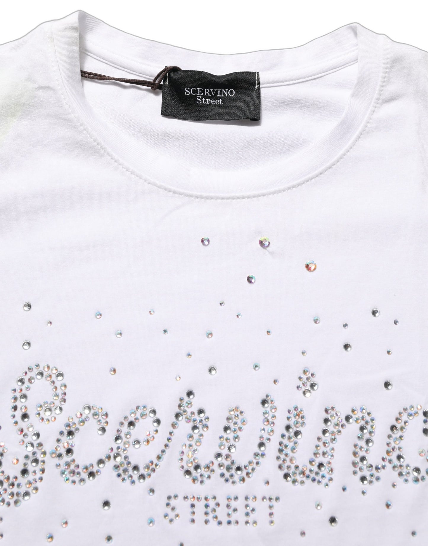 White Crew Neck Short Sleeves Embellished T-shirt