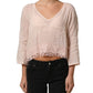 Light Pink Linen V-Neck Long Sleeves Blouse Top