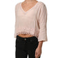Light Pink Linen V-Neck Long Sleeves Blouse Top