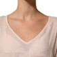 Light Pink Linen V-Neck Long Sleeves Blouse Top