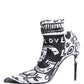 White Graffiti Stretch Ankle Boots Shoes
