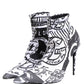 White Graffiti Stretch Ankle Boots Shoes