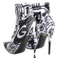 White Graffiti Stretch Ankle Boots Shoes