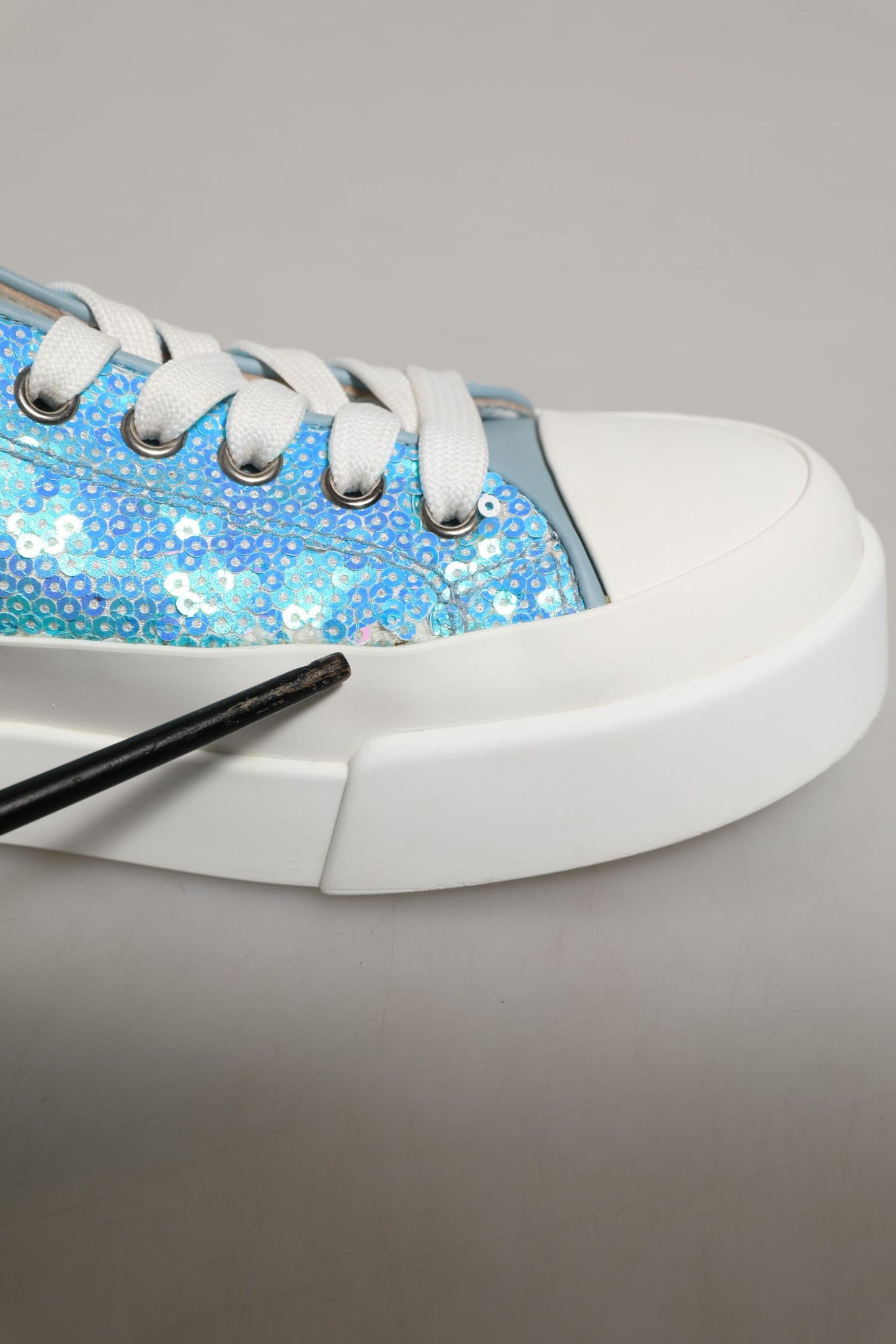 Blue White Sequin Logo Low Top Sneakers Shoes