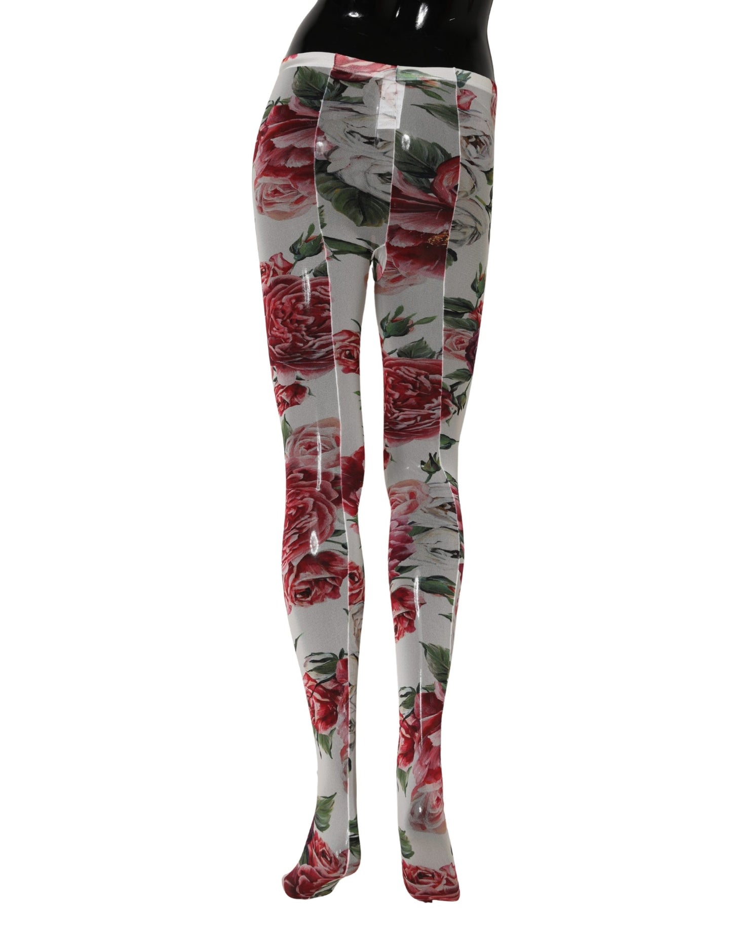 White Nylon Floral Print Tights Stockings Socks
