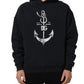 Black Anchor Print Hooded Sweatshirt Sweater