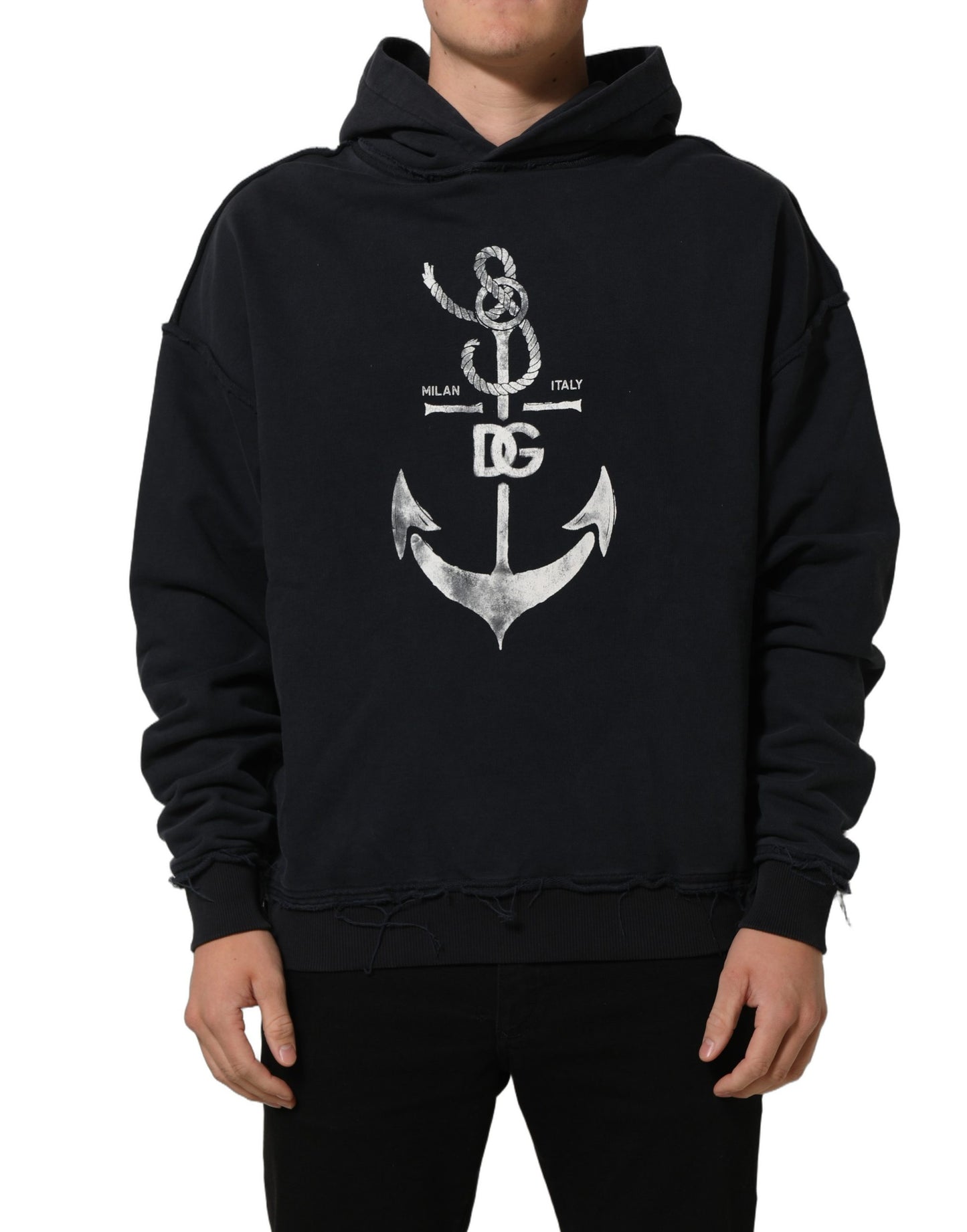Black Anchor Print Hooded Sweatshirt Sweater