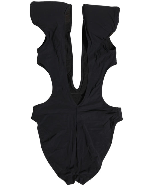 Black Logo Embellished Cutout One Piece Swimwear