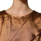Brown Satin Acetate Wrap Sheath Mini Belted Dress