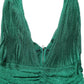 Metallic Green Sleeveless Plissé Gown Dress