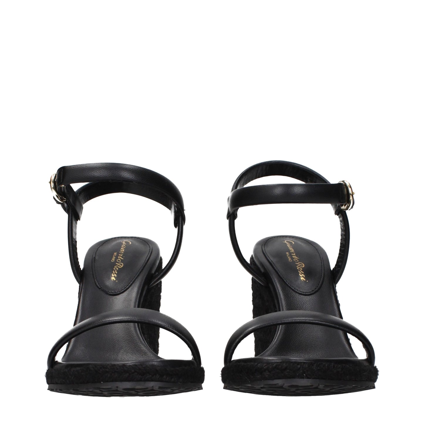 Black Leather Wedge Sandals