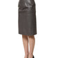 Gray Leather High Waist Pencil Cut Midi Skirt