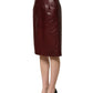 Burgundy Leather High Waist Pencil Midi Skirt