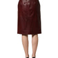 Burgundy Leather High Waist Pencil Midi Skirt