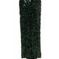 Green Sequin High Waist Pencil Cut Midi Skirt