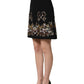 Black Floral Embellished A-line Mini Skirt