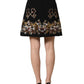 Black Floral Embellished A-line Mini Skirt