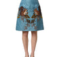 Blue Jacquard Embroidered A-line Skirt