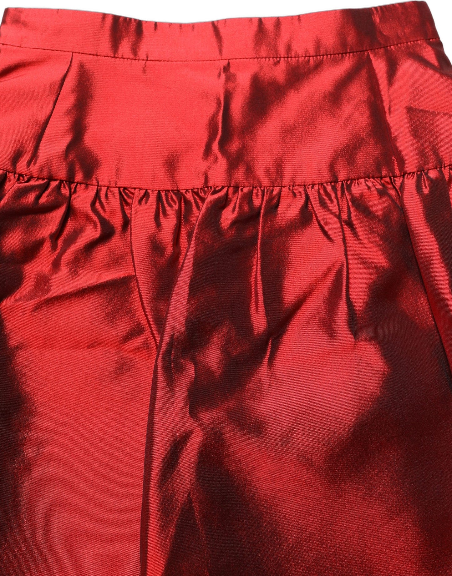 Red Silk Satin Bubble High Waist Mini Skirt