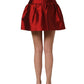 Red Silk Satin Bubble High Waist Mini Skirt