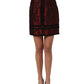 Red Black Floral Lace Jacquard Mini Skirt