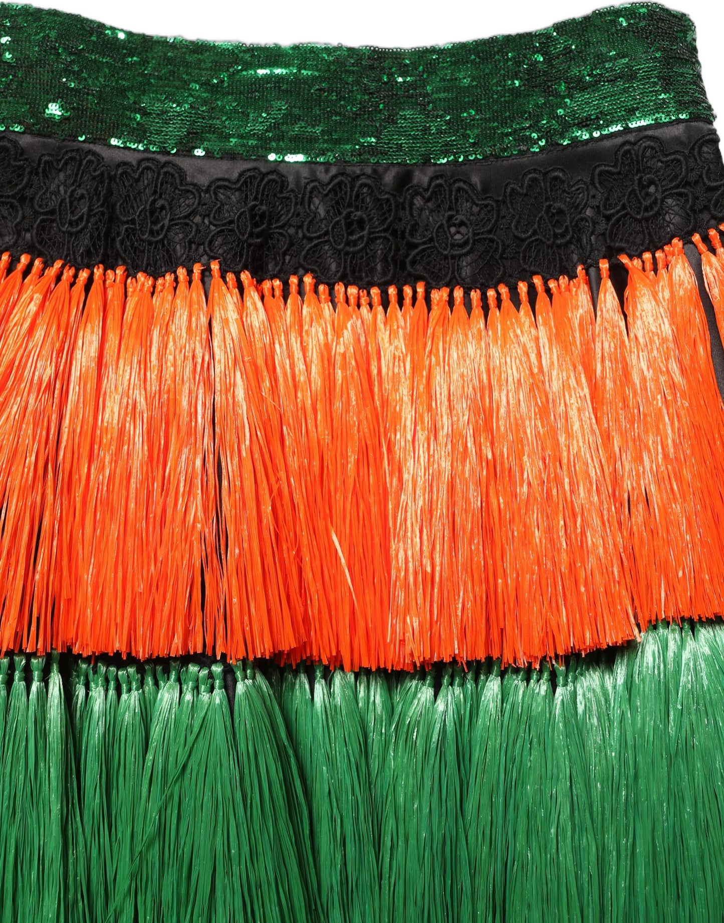 Multicolor Fringe Sequin High Waist Knee Length Skirt