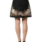 Black Floral Macramé High Waist A-line Skirt