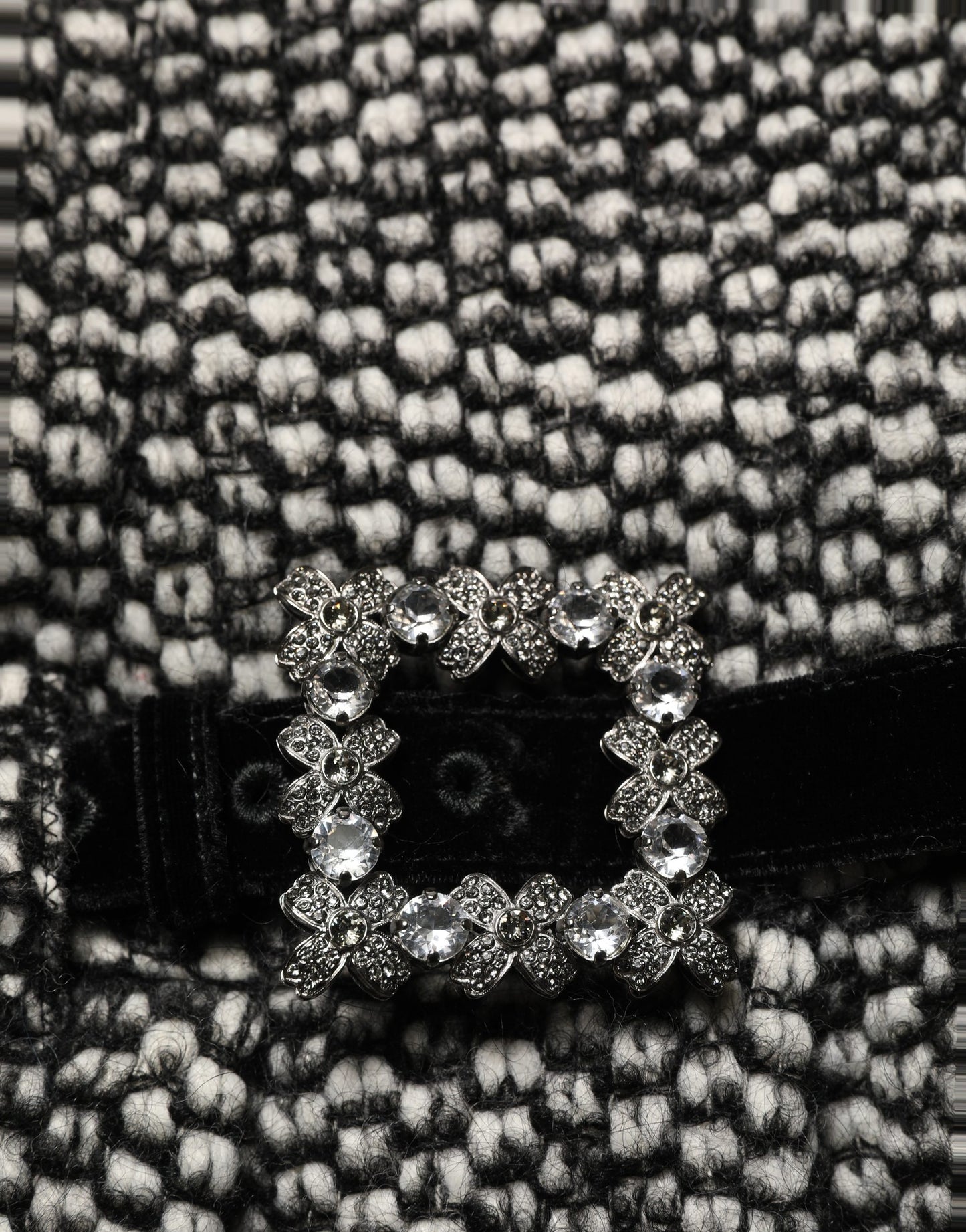 Black White Tweed High Waist Pleated Skirt