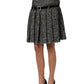 Black White Tweed High Waist Pleated Skirt