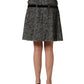 Black White Tweed High Waist Pleated Skirt
