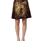 Burgundy Floral HighWaist A-line Mini Skirt