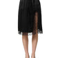 Black Lace Trimmed Satin Side Slit Skirt