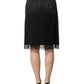 Black Lace Trimmed Satin Side Slit Skirt