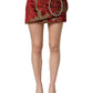 Maroon Floral Jacquard Rhinestone Mini Skirt