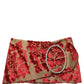 Maroon Floral Jacquard Rhinestone Mini Skirt